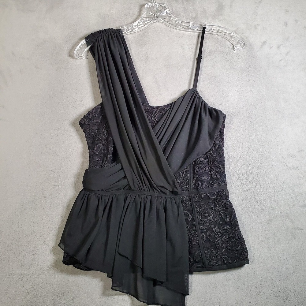Y2K Bebe Baby Doll Cami Top Womens M Black Lace Asymmetrical Whimsigoth Fairy